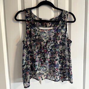 NWOT Pull & Bear Floral Print Flowy Sheer Tank Top, Size Medium
